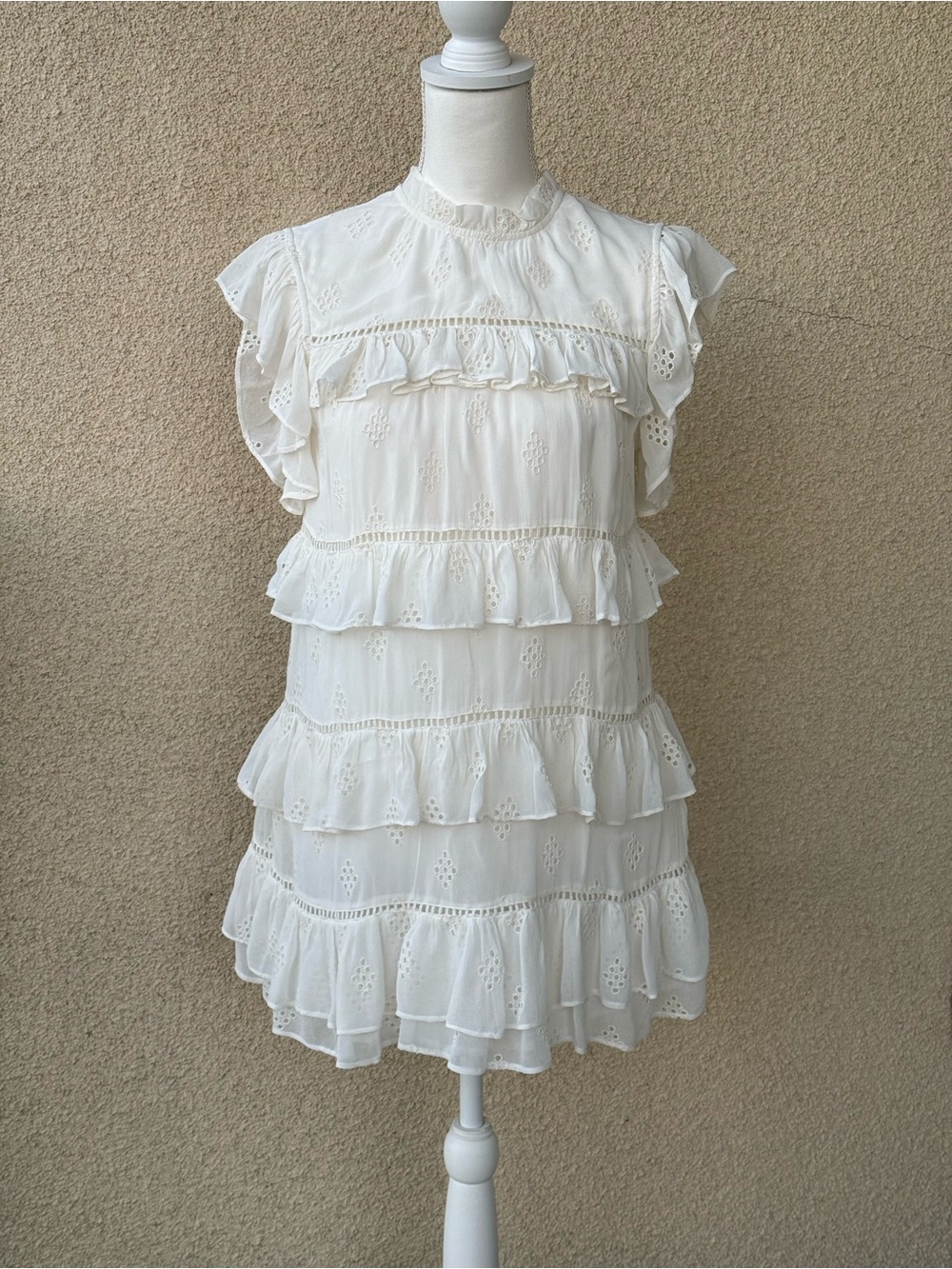 Mint Velvet Broderie Anglaise White Tiered Mini Eyelet Dress S Cottagecore Boho